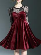 Shein Burgundy Contrast Lace Velvet Dress