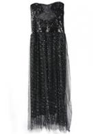 Rosewe Sequin Embellished Black Strapless Mesh Splicing Dress