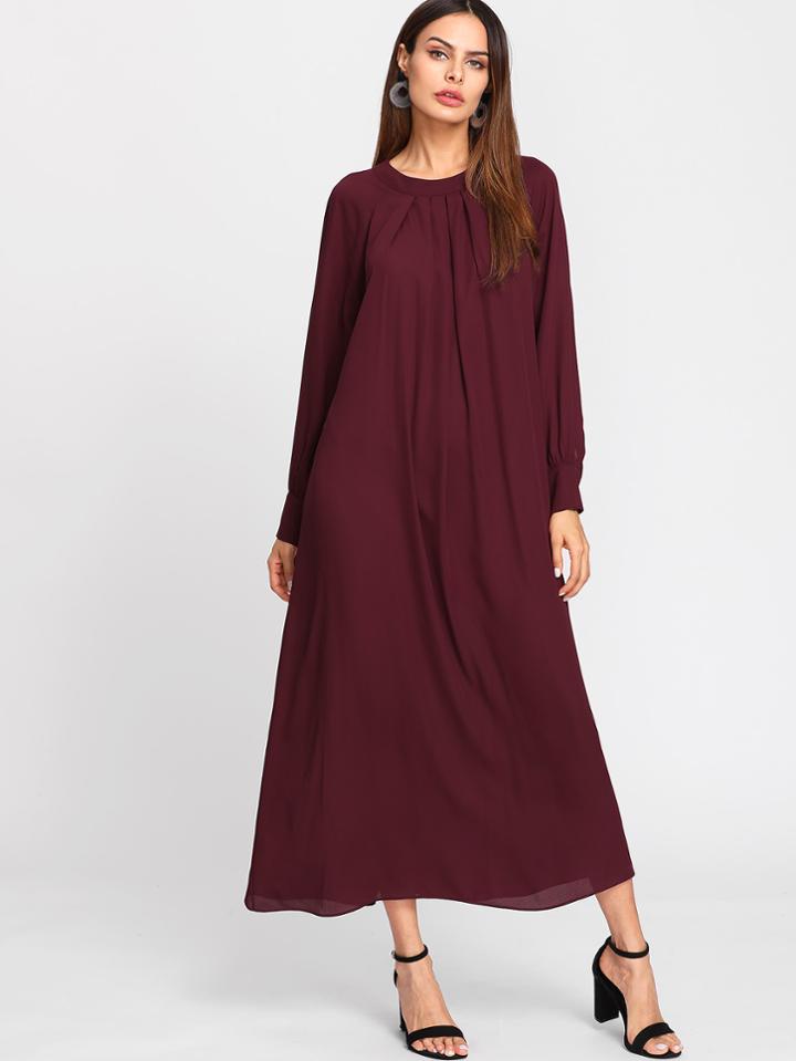 Shein Raglan Sleeve Box Pleated Front Swing Dress