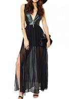 Rosewe Coquettish V Neck Slit Design Black Tank Dress
