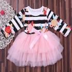 Shein Toddler Girls Contrast Mesh Plant & Stripe Print Dress