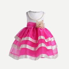 Shein Girls Striped Flower And Pearl Tulle Dress