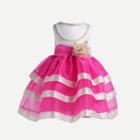 Shein Girls Striped Flower And Pearl Tulle Dress
