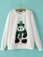 Shein White Panda Print Cute Sweatshirt