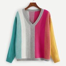 Shein Plus V Neck Color-block Sweater