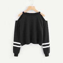 Shein Plus Varsity Striped Cold Shoulder Sweatshirt