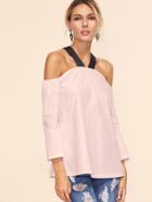 Shein Contrast Strap Cold Shoulder Tunic Top