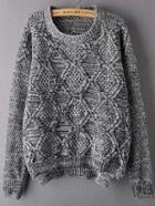 Shein Grey Round Neck Diamond Patterned Sweater