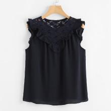 Shein Floral Lace Insert Frill Detail Top