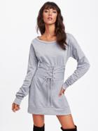Shein Drop Shoulder Marled Sweatshirt Dress With Corset Belt