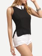 Shein Contrast Pointed Collar Sleeveless Blouse
