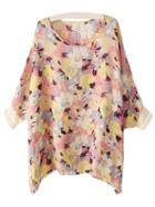 Shein Pink Batwing Sleeve Floral Print Blouse