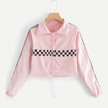 Shein Striped Side Drawstring Front Jacket