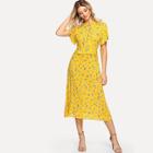 Shein Flounce Sleeve Ruffle Trim Floral Print Dress