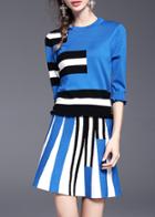 Shein Blue Color Block Top With Skirt