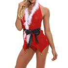Shein Christmas Contrast Faux Fur Dress With Thong