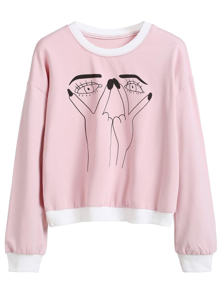Shein Gesture Print Contrast Trim Sweatshirt