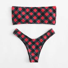 Shein Plaid High Leg Bikini Set