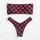 Shein Plaid High Leg Bikini Set