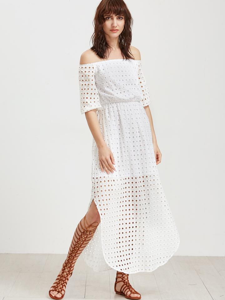 Shein Bardot Hollow Out Detail Beach Dress