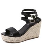 Shein Black Double Ankle Straps Espadrilles Wedge Sandals