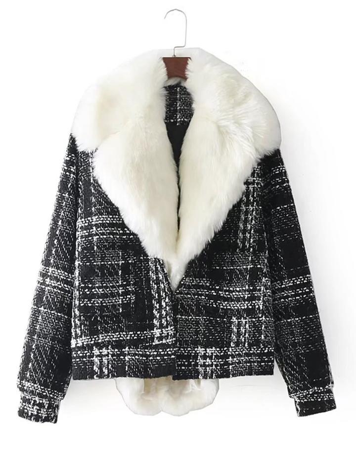 Shein Oversized Faux Fur Plaid Jacket