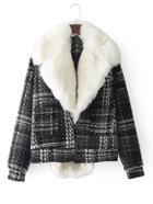 Shein Oversized Faux Fur Plaid Jacket