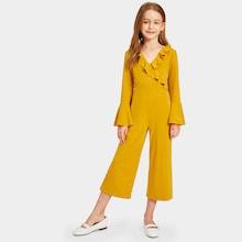 Shein Girls Flare Sleeve Ruffle Trim Jumpsuit