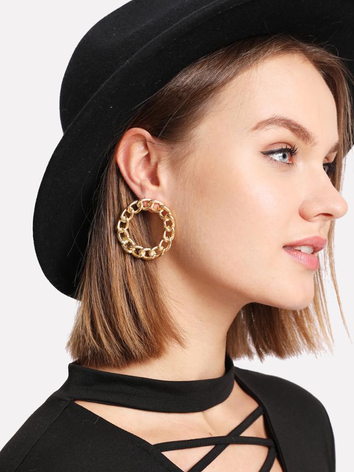 Shein Ring Linked Round Stud Earrings