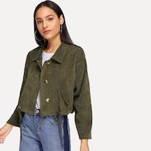 Shein Solid Drawstring Hem Corduroy Jacket