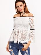 Shein Off The Shoulder Floral Lace Peplum Top