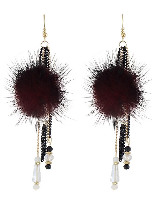 Shein Red Color Beads Chain Long Hanging Earrings