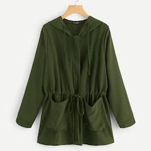 Shein Plus Pocket Front Drawstring Hoodie Coat