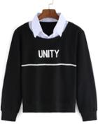 Shein Black Contrast Collar Letters Print Crop Sweatshirt