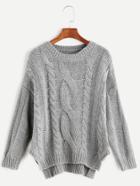 Shein Grey Drop Shoulder Asymmetric Cable Knit Sweater