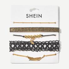 Shein Moon And Feather Bracelet Set 5pcs