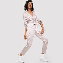 Shein Notch Neck Pocket Detail Self Belted Jumpsuit