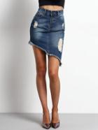 Shein Blue Ripped Bleached Asymmetrical Denim Skirt