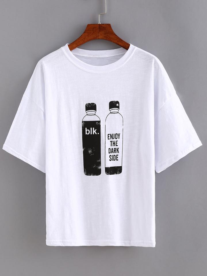 Shein Bottle Print Drop Shoulder T-shirt
