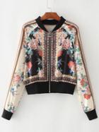 Shein Multicolor Floral Stand Collar Bomber Jacket