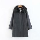 Shein Removable Contrast  Faux Fur Collar Belted Cuff Coat