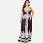 Shein Plus Thick Strap Damask Print Dress