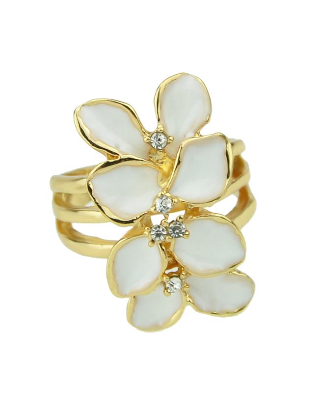 Shein White Color Women Enamel Flower Ring