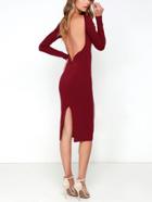 Shein Burgundy Long Sleeve Backless Split Dress