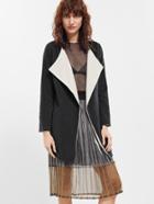 Shein Contrast Lining Curved Hem Slit Side Coat