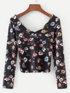 Shein Scalloped Trim Slim Fit Floral Tee
