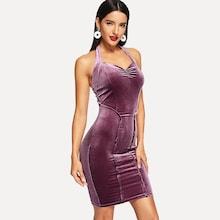 Shein Halter Frill Detail Velvet Dress