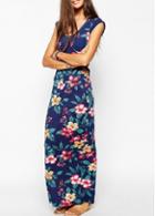 Rosewe Summer Chiffon Flower Print Maxi Dress
