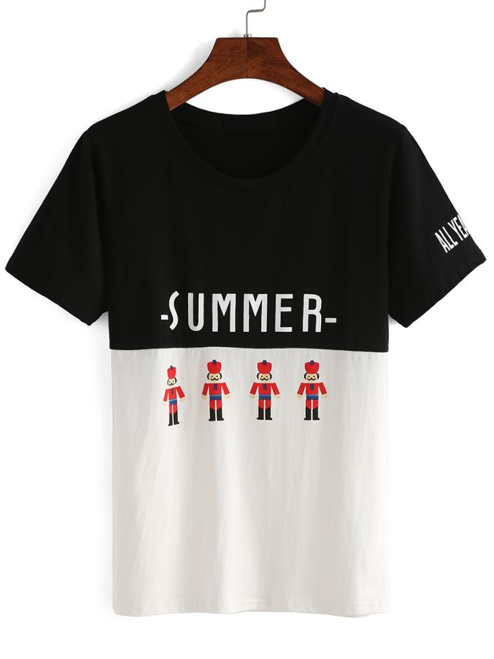 Shein Contrast Toy Soldiers Print T-shirt