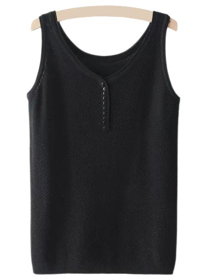 Shein Black V Neck Buttons Camis Top
